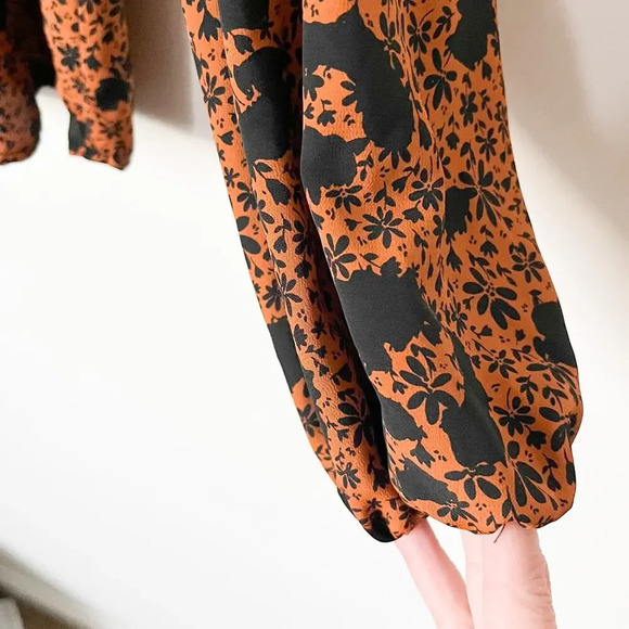 NWT Topshop Rust Brown Black Ruffle Long Sleeve Blouse Top Fall Career Office - Picture 4 of 12